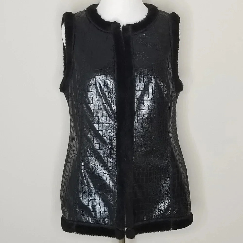 Yansi Fugel Black Crocodile Print Vest S